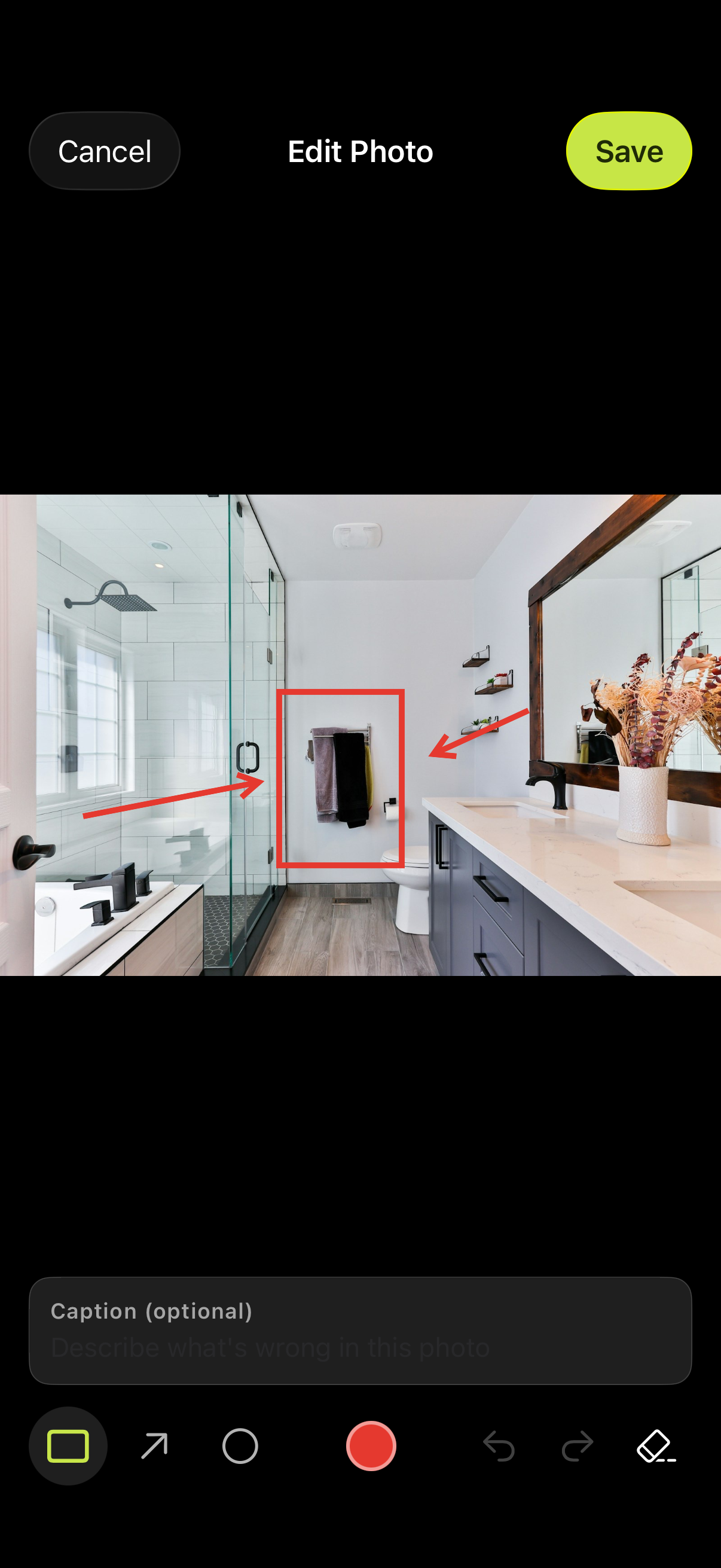 Adding a red box to a defect photo in SnagDesk