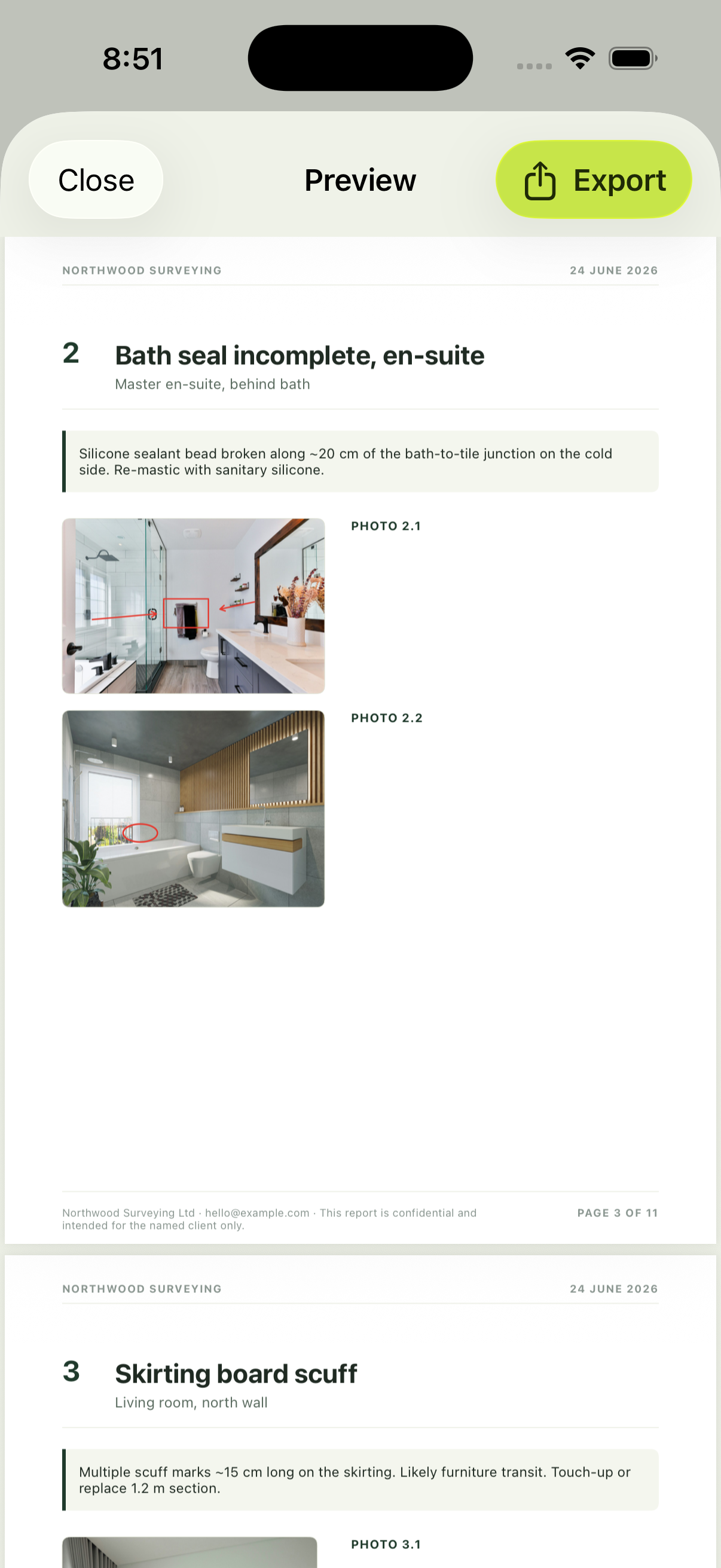 A finished PDF snag report ready to send